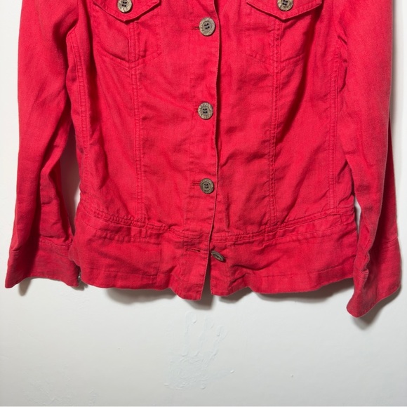 Chico's 100% Linen Trucker Jacket Fuscia Women Size 0 - Picture 3 of 7